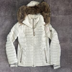Women's Bogner Goan Thylmann White Down Fur Hooded Puffer Ski Coat Jacket Sz 4